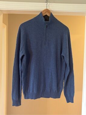 Neiman Marcus Men's 100% Cashmere Blue Half-Zip Sweater